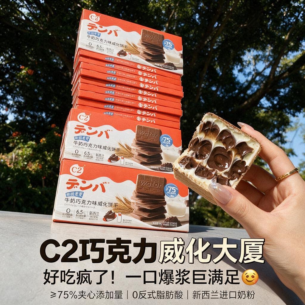 C2牛奶巧克力40.5可可夹心威化薄脆饼干网红办公解馋休闲零食小吃