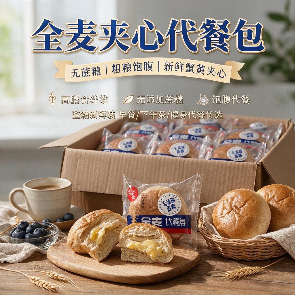 富翁记全麦代餐面包0蔗糖蟹黄味