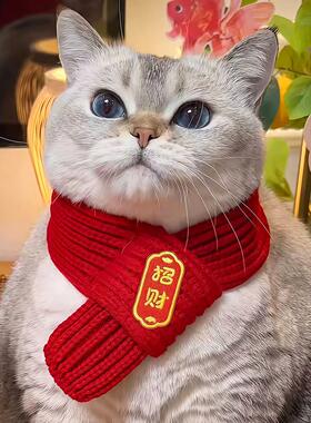 猫咪新年围脖宠物狗狗围巾装饰品小配饰红色喜庆编针织保暖口水巾