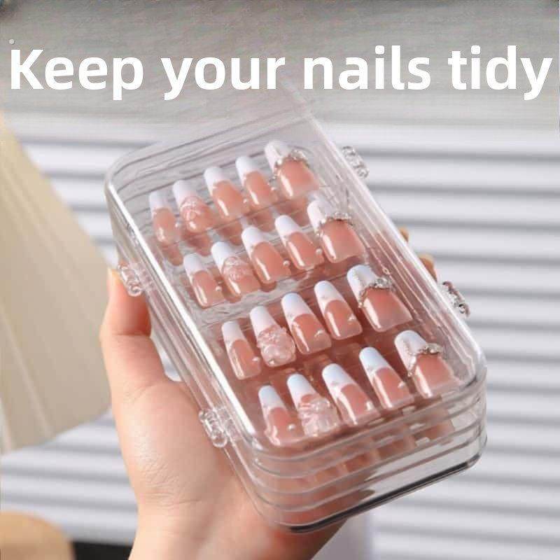 三折叠穿戴甲收纳盒美甲盒亚克力整理透明大容量折叠密封防尘饰品