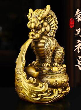 全黄铜聚宝盆镇水神兽中式摆件大号吉祥瑞兽吸水兽蚣蝮家居装饰品