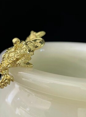 新款20cm天然玉石聚宝盆 家居装饰家居风水摆件招财进宝乔迁礼品