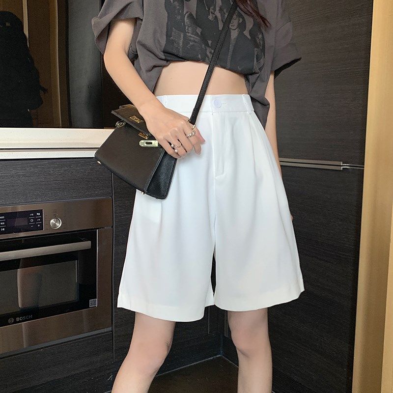 大码高腰五分裤女西装阔腿裤宽松直筒裤夏胖mm显瘦休闲中裤短裤子