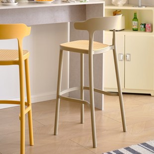 塑料吧台凳轻奢坐垫简约家用靠背椅子前台咖啡厅高凳岛台椅子吧椅