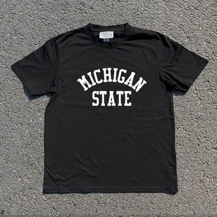 王友兵工作室重量级260g!密歇根州立大学覆古学院风特别宽松短袖t