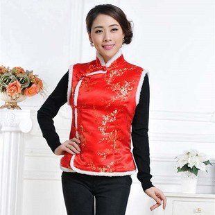 2022冬季棉服马甲新款唐装春冬工作服上衣女士中式加棉背心红马甲