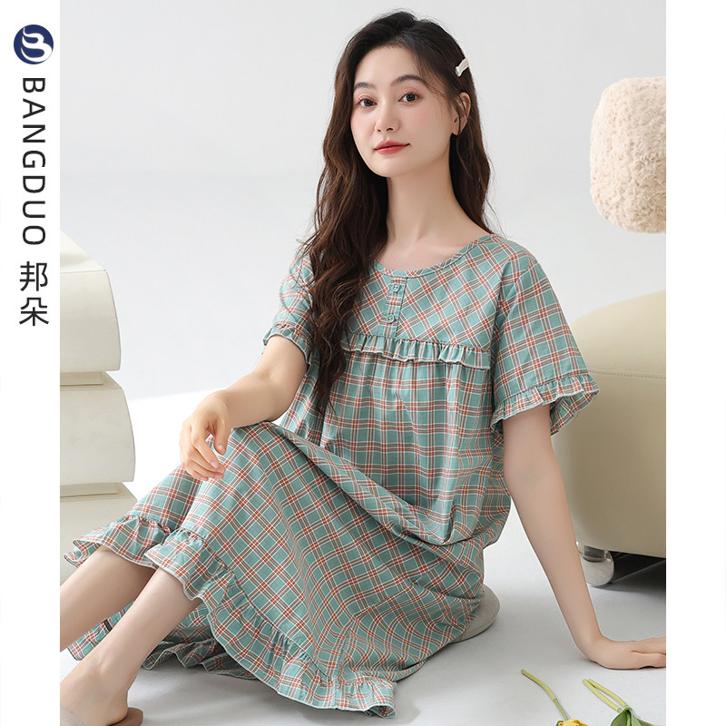 梭织棉纱布睡裙女夏季纯棉短袖睡衣裙薄款夏天孕妇夏款全棉连衣裙,女士内衣/男士内衣/家居服,睡裙,淘宝优惠券,粉丝福利购,淘宝优惠卷