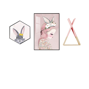 女孩卧室床头挂画可爱卡通男生儿童房间装饰画粉色公主房温馨壁画