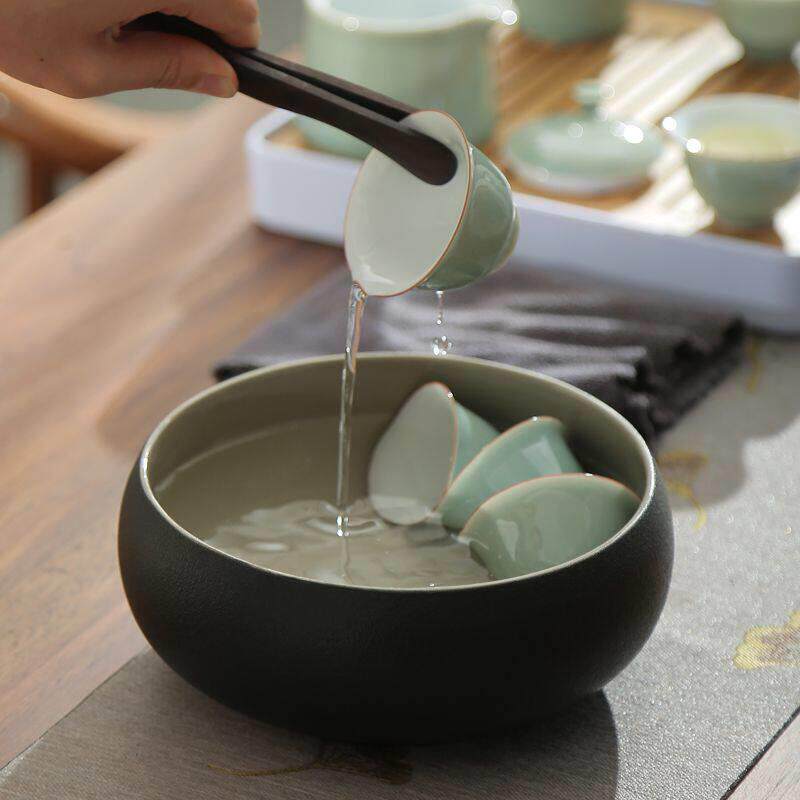 黑陶粗陶茶洗水性笔洗茶碗水孟杯子器皿陶瓷功夫茶具茶道配件大小