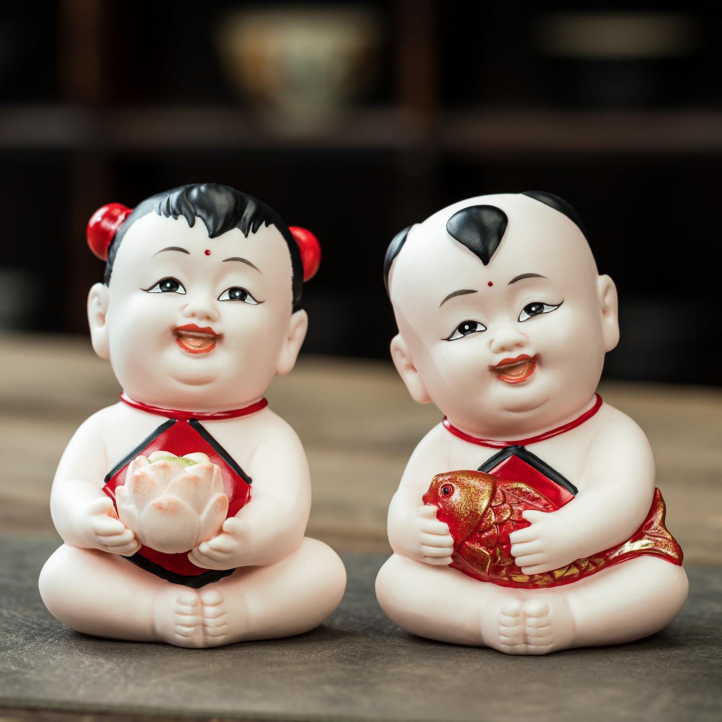 招财童子娃娃婚庆礼品早生贵子金童玉女男宝宝陶瓷福娃家居摆饰