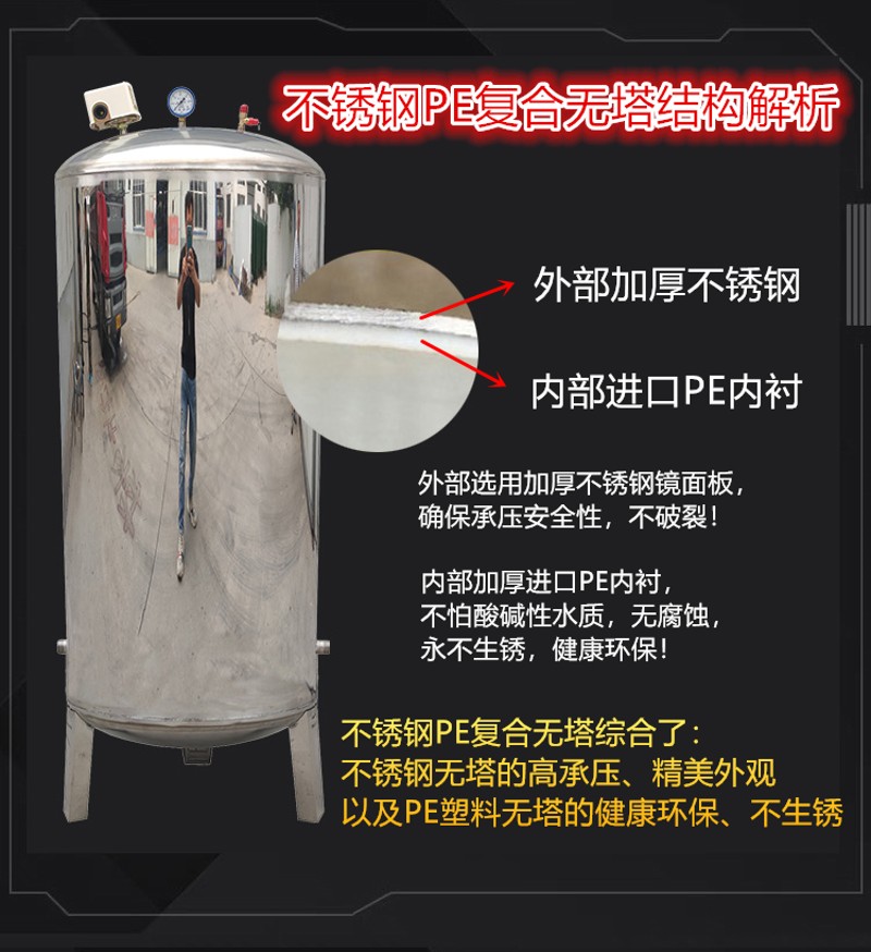 不锈钢PE复合全自动无塔供水器家用全自动不锈钢压力罐耐腐蚀无塔