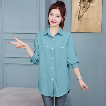 灯芯绒衬衫外套女2024年春秋新款早秋宽松显瘦气质中长款开衫衬衣