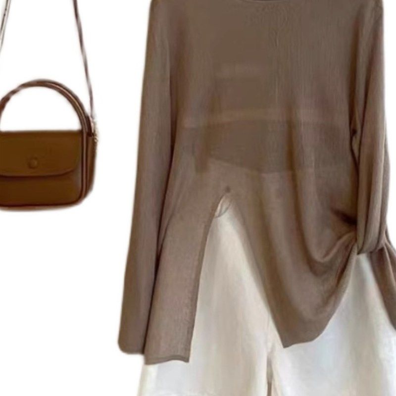 牛X货 巨炸裂!今年流行高级感复古咖色下开叉微透长袖防晒上衣,女装/女士精品,真丝上装,淘宝优惠券,粉丝福利购,淘宝优惠卷