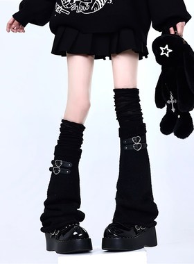 过膝堆堆袜叠穿秋jk腿环亚文化复古灰色粗针袜套喇叭y2k链条腿套