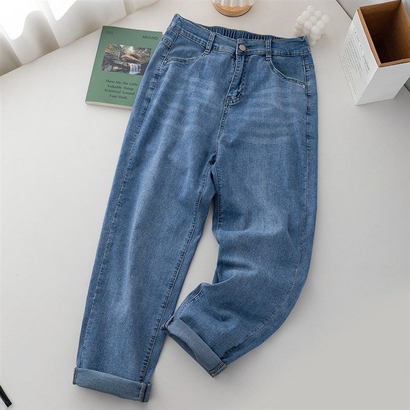 薄款软牛仔大码弹力九分裤女胖MM夏季新款高腰显瘦梨型身材遮腿粗,女装/女士精品,大码裤装,淘宝优惠券,粉丝福利购,淘宝优惠卷