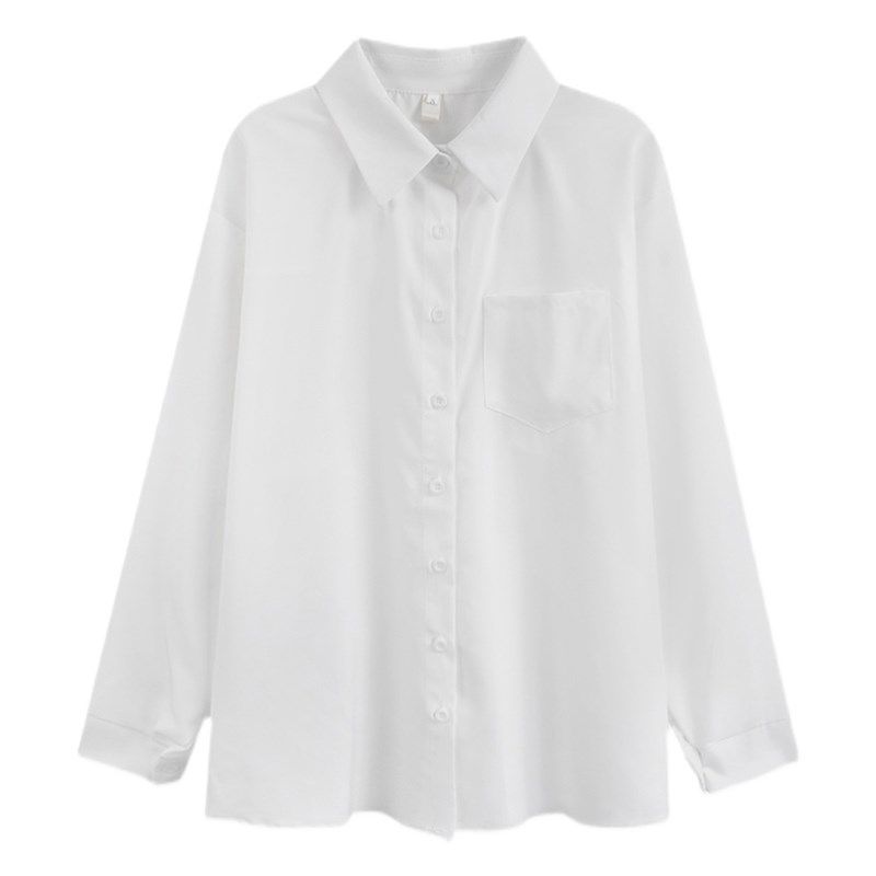胖mm遮肚藏肉白色衬衫女春夏秋百搭大码宽松显瘦外穿开衫长袖上衣