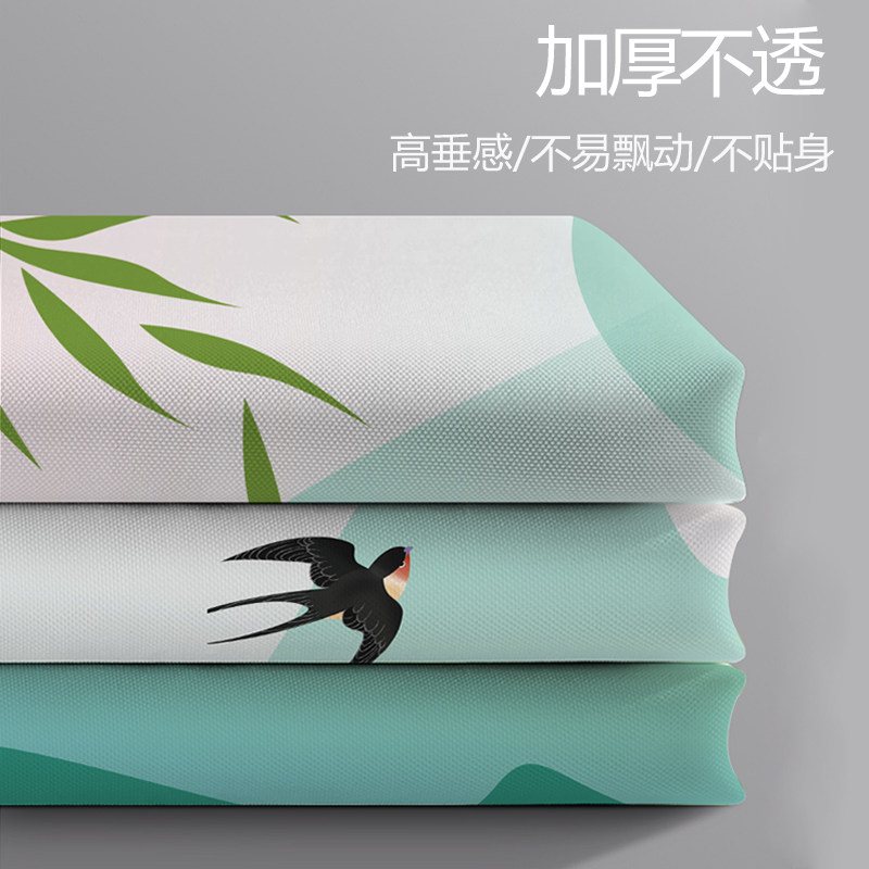 中国风涤纶布浴帘套装卫生间防水布帘免打孔隔断帘加厚防霉挂帘子