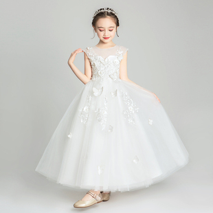 女童晚礼服公主裙蓬蓬纱裙小女孩花童儿童婚纱公主白色演出服春夏