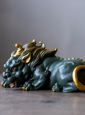 碌心  青砂石招财貔貅 中式国潮摆件逗兽记 鱼缸茶几桌面装饰品