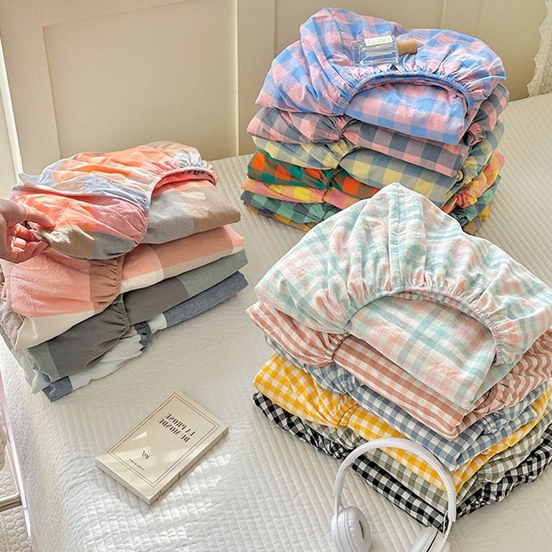 日式色织水洗棉床笠罩纯棉三件套全棉床单件枕套席梦思床垫保护套,床上用品,床笠,淘宝优惠券,粉丝福利购,淘宝优惠卷