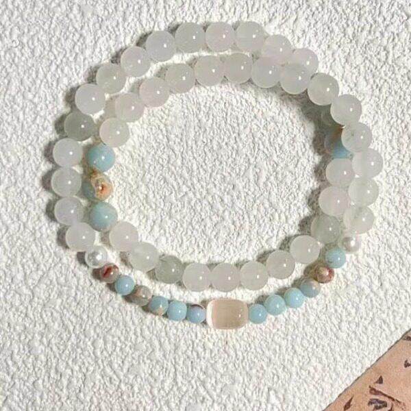 「一染为青」天山翠寿山石串珠手炼覆古日常百搭新中式双圈手串女