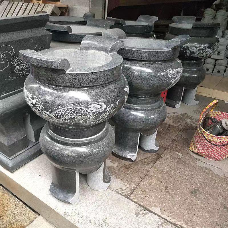惠安石雕天然青石香炉家居龙凤石鼎寺庙镇宅祠堂原石圆炉供奉摆件