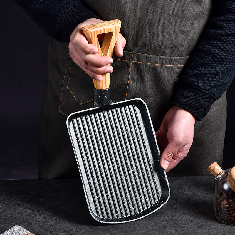 韩式不粘铁板烧盘铸铁烤盘商用电磁炉烤肉盘戳子肉烧烤盘煎牛排盘