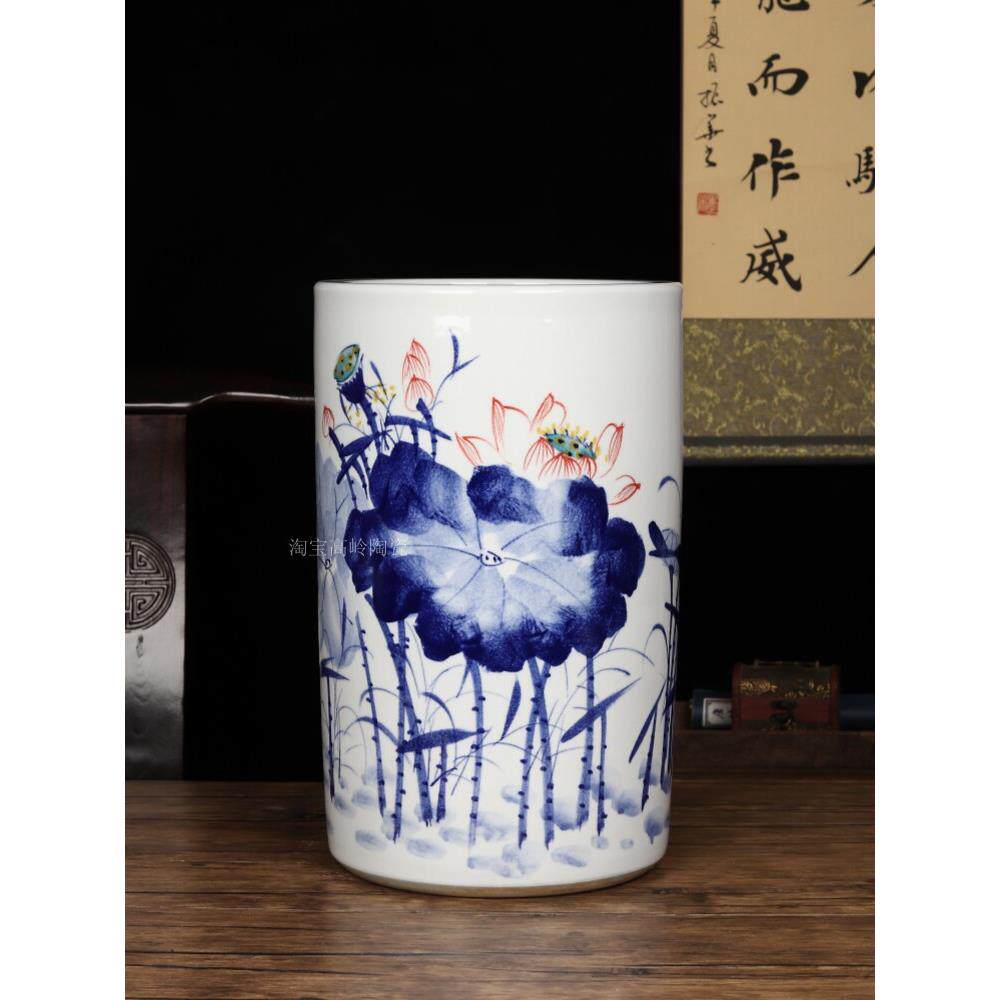 景德镇陶瓷书画储大型手绘箭筒书画筒客厅家居摆设花瓶