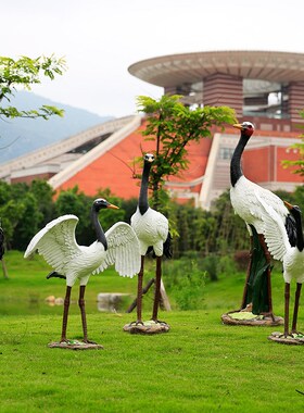 仿真仙鹤造景摆件玻璃钢雕塑丹顶鹤鸟类模型花园假山水景池塘装饰