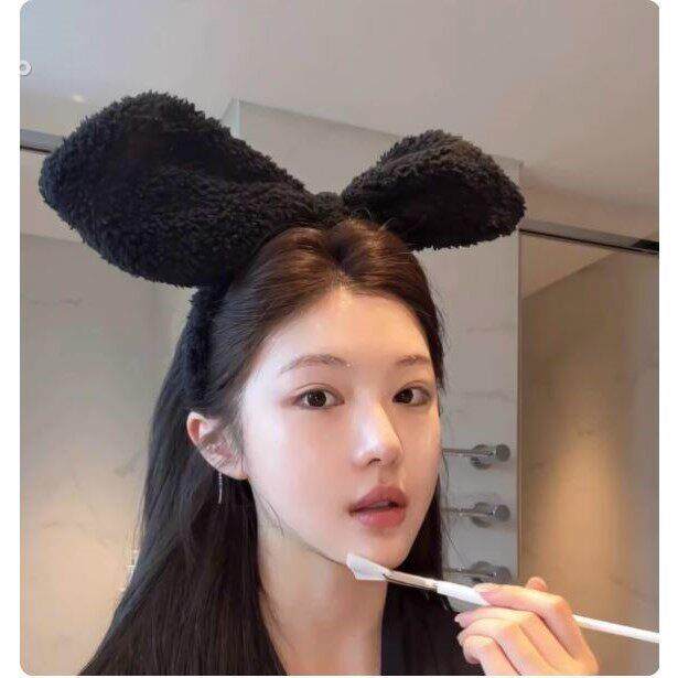 私藏!黑色可爱立体羊羔绒大兔耳朵发箍发夹洗脸发带居家小众发饰