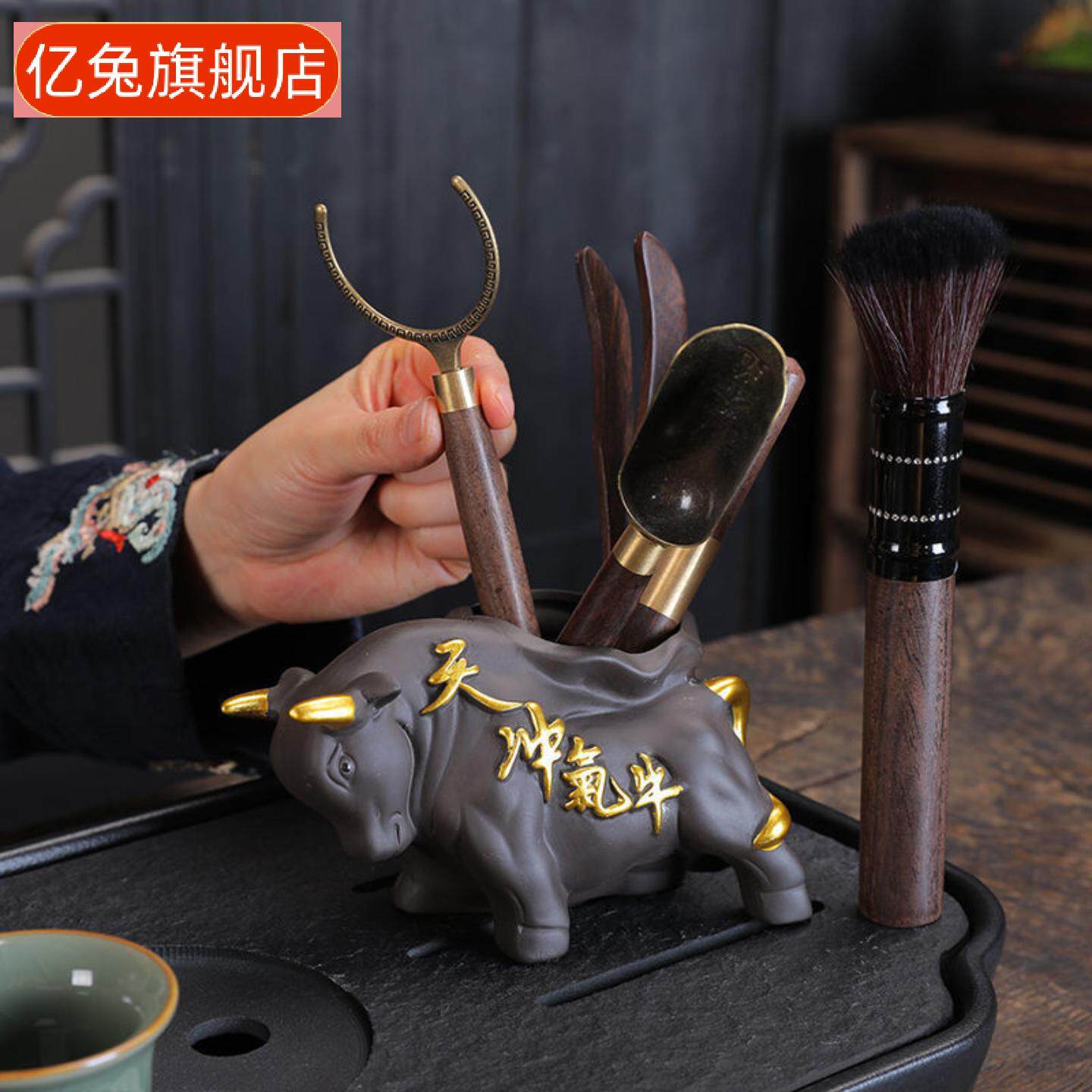 茶道黑檀木六君子茶勺茶夹笔刷