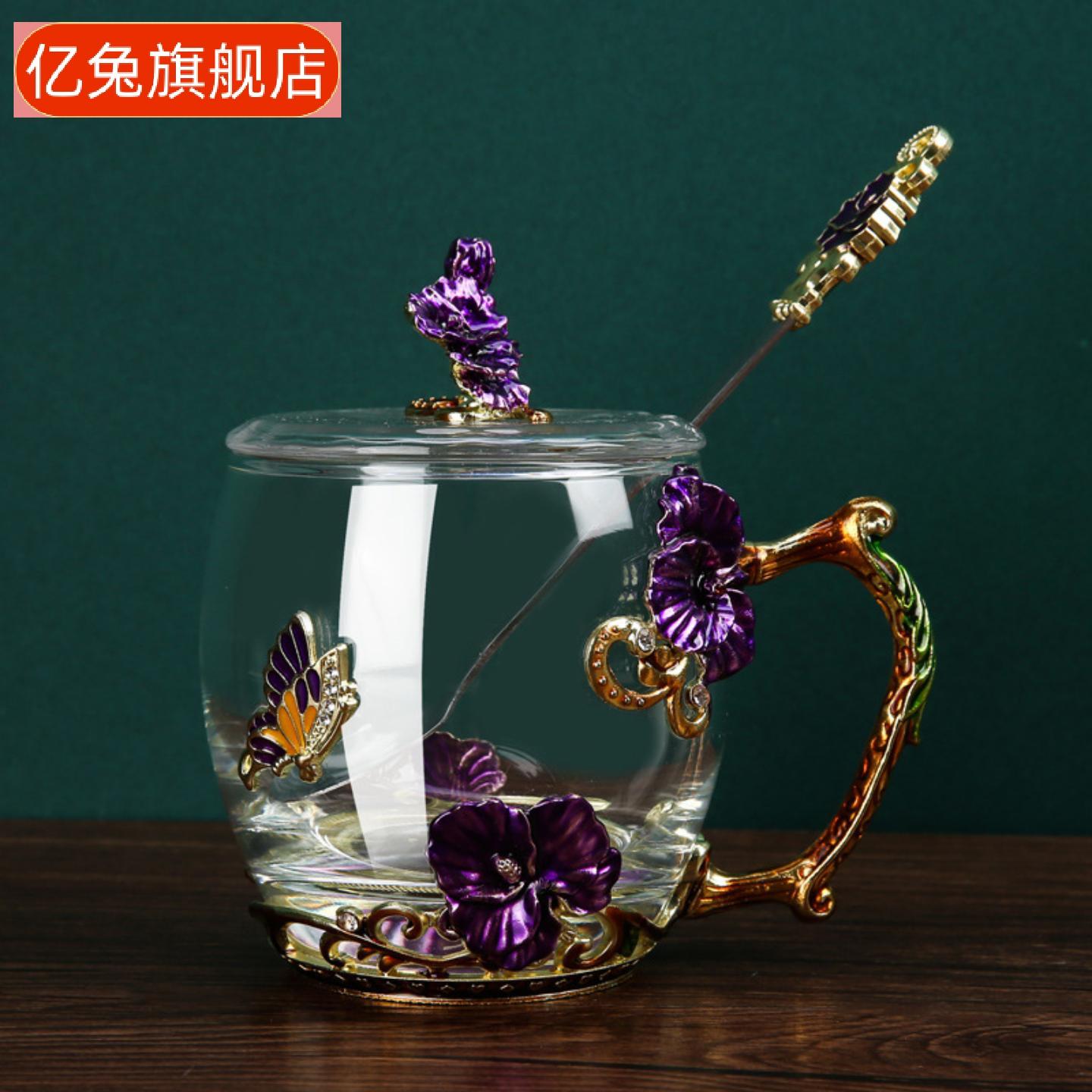 珐琅彩玻璃水杯家用轻奢创意咖啡