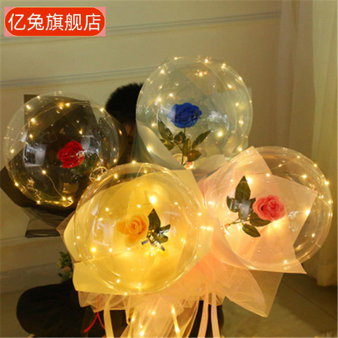 网红发光波波球玫瑰花束气球