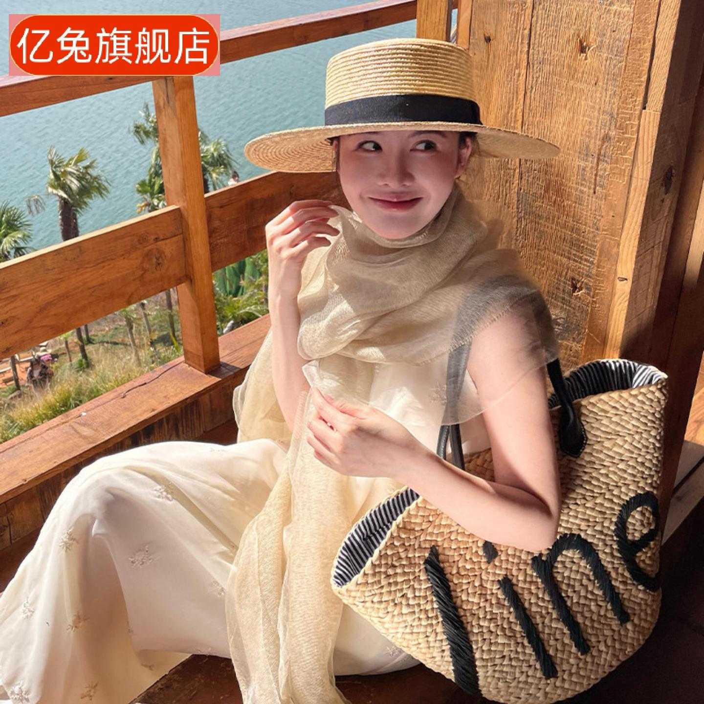 米色丝巾轻薄女士新款含羊毛轻奢桑蚕丝领巾披肩围巾纱巾外搭