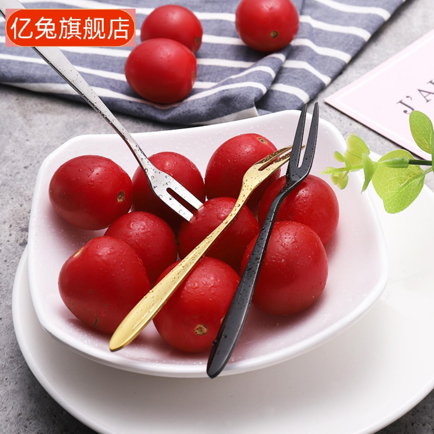 爆款网红不锈钢二齿水果叉蛋糕叉