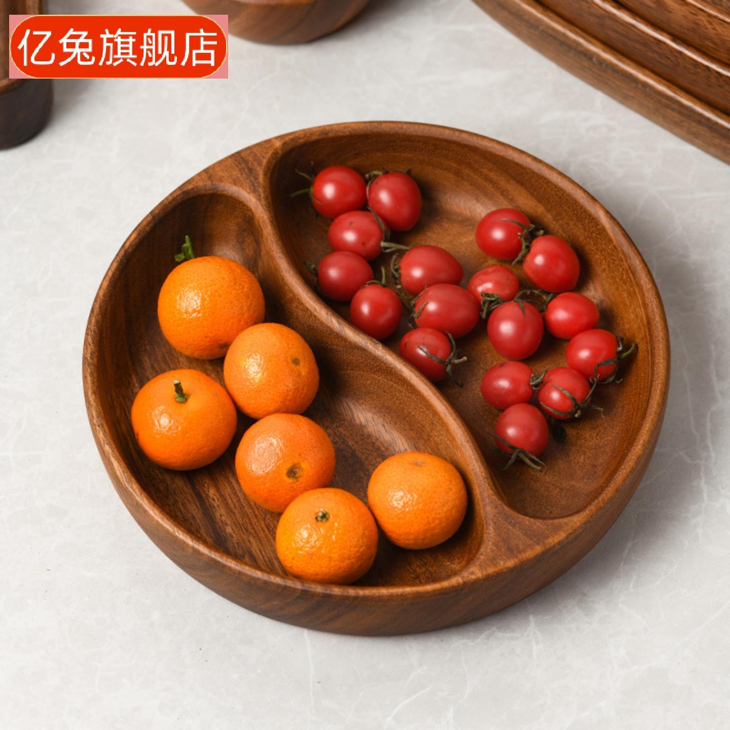 胡桃木圆形实木沙拉果盘