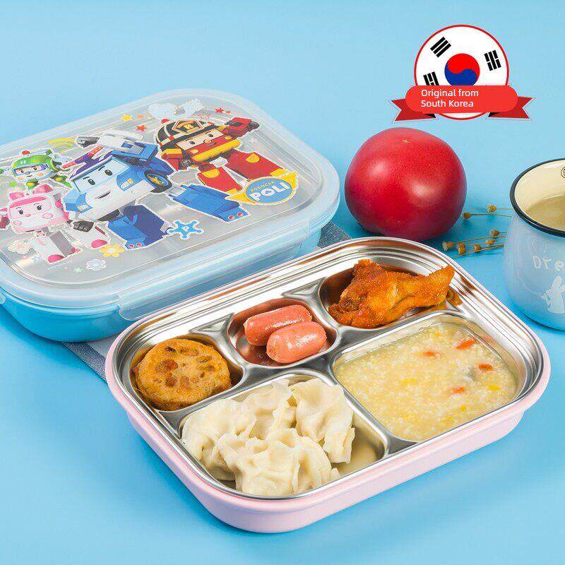 韩国进口小学生饭盒分格幼儿园不锈钢餐盘隔热防烫餐盒注水保温盒