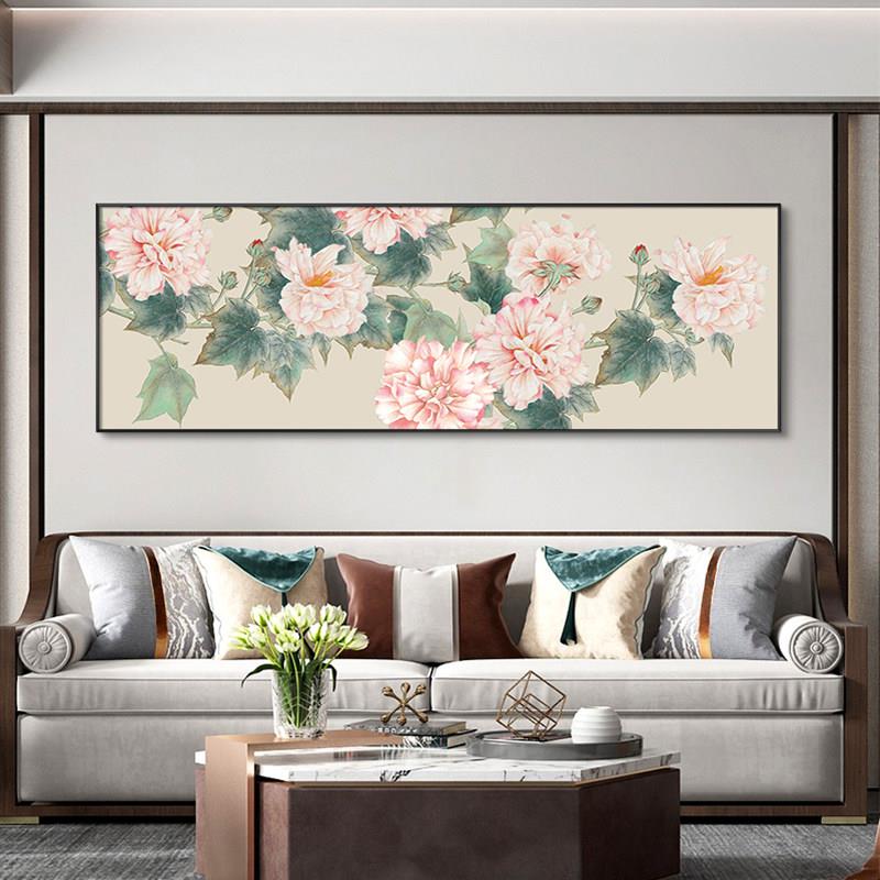 花开富贵牡丹图新中式客厅沙发背景墙横款装饰画卧室挂画饭厅壁画