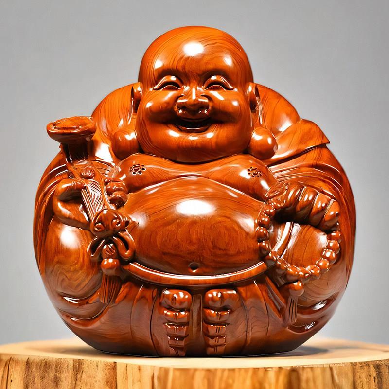 花梨木雕弥勒佛像摆件如意坐莲笑佛实木质雕刻家居客厅红木工艺品