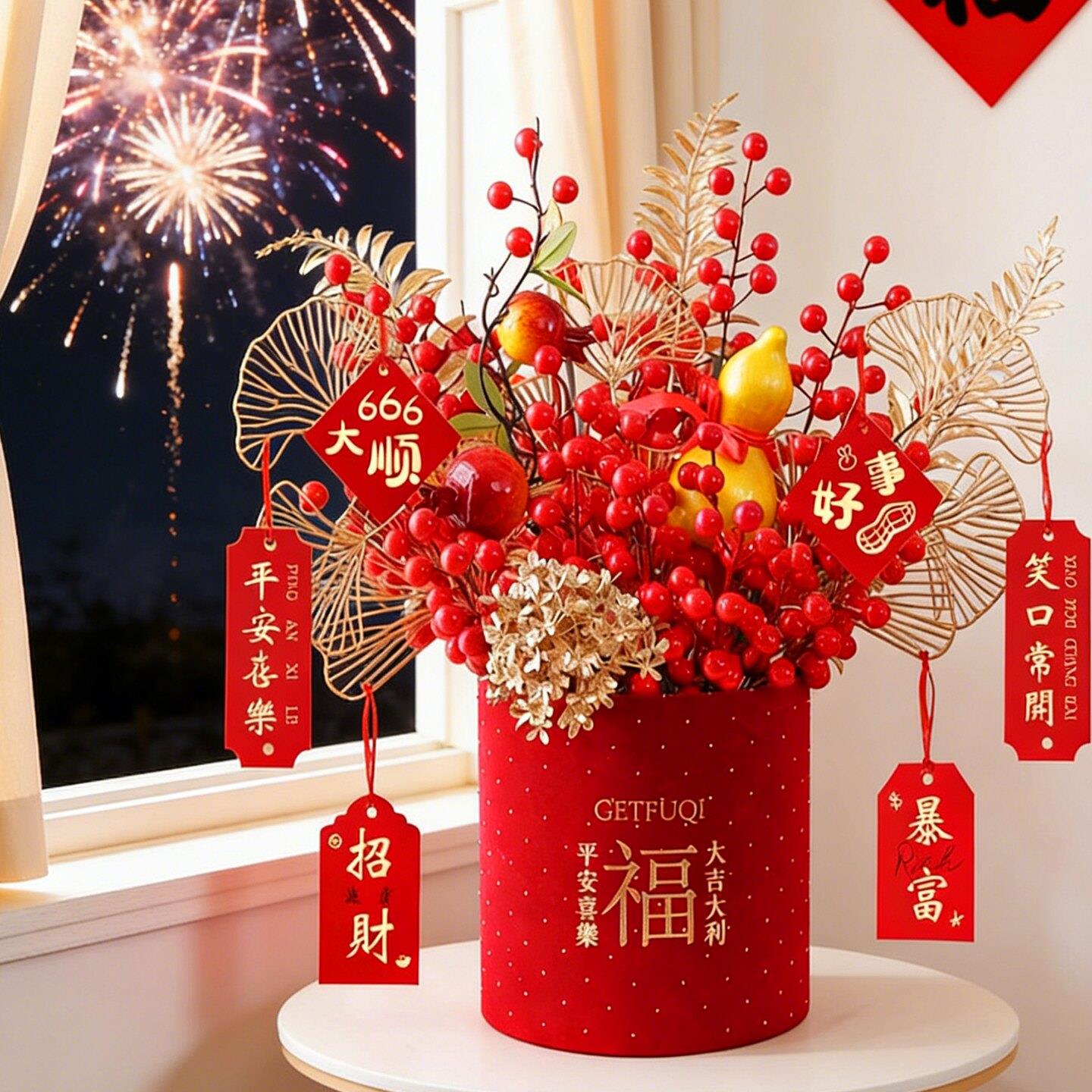新年过年客厅装饰品发财果福桶摆件2026马年桌面春节氛围年味布置