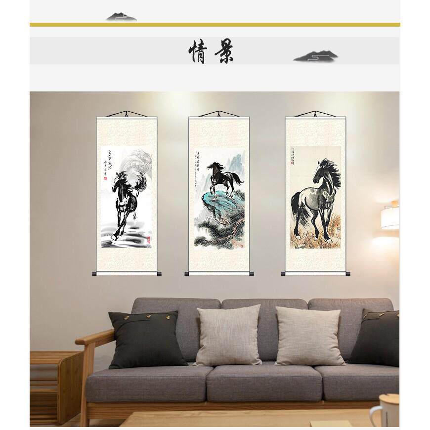 国画徐悲鸿真迹字画马到成功图奔马图挂画丝绸卷轴客厅画