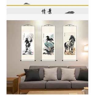国画徐悲鸿真迹字画马到成功图奔马图挂画丝绸卷轴客厅画
