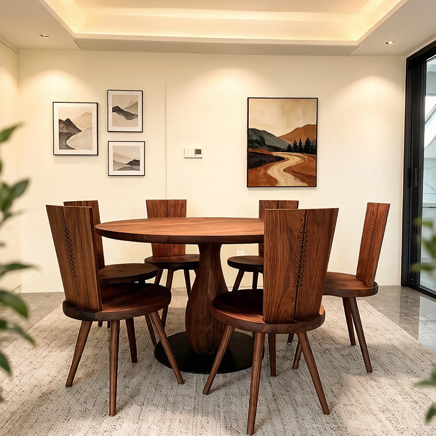 实木餐桌北美黑胡桃水滴餐桌设计师新款网红餐桌圆形极简原木桌子