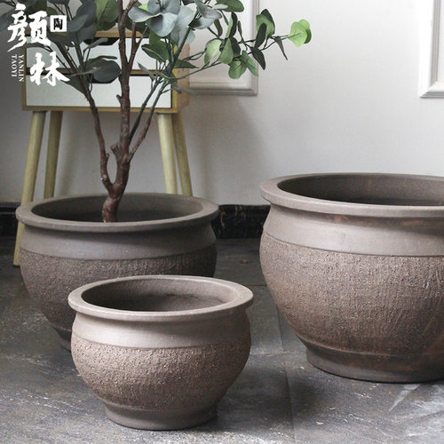 碗形花盆矮款粗陶花盆粗砂盆土陶大号花盆大码花盆花坛中式种树盆