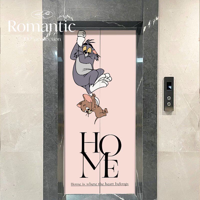 猫猫鼠鼠电梯门贴纸创意墙上遮丑贴画推拉门贴墙贴自粘防水防潮,家居饰品,门贴,淘宝优惠券,粉丝福利购,淘宝优惠卷