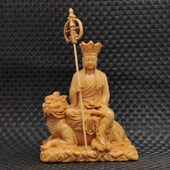 太行崖柏骑谛听地藏王菩萨摆件实木雕刻地藏王桌面文玩饰品礼盒装