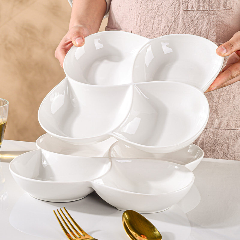 陶瓷分装盘分格盘小吃盘沙拉盘点心盘甜品盘梅花盘四格盘耐高温盘