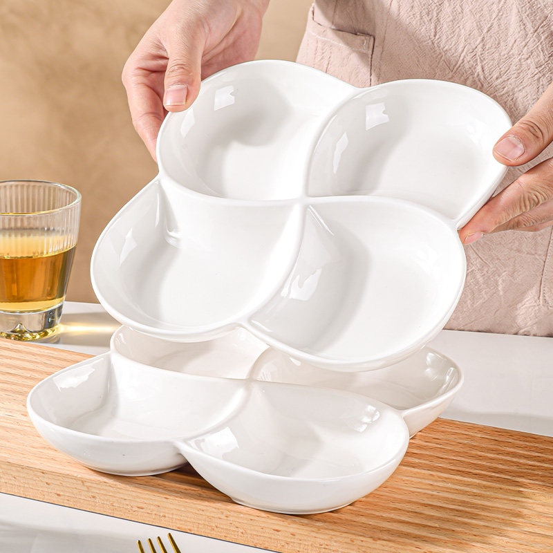 陶瓷家用餐盘卤菜盘凉菜盘梅花盘水果盘四格盘点心盘耐高温可微波
