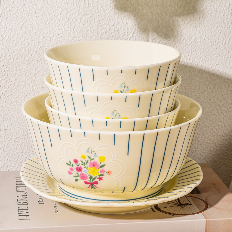 高颜值家用植物花卉图案餐具米饭碗菜碗餐具组合套装提升幸福感值,餐饮具,碗,淘宝优惠券,粉丝福利购,淘宝优惠卷