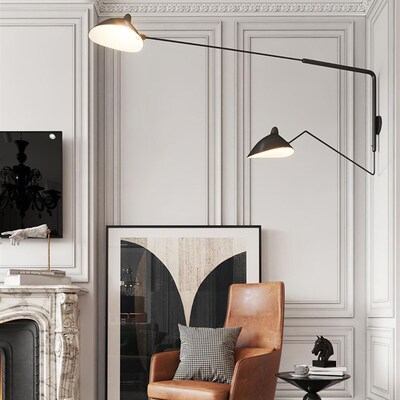 复古工业风客厅壁灯背景墙创意个性长杆摇臂书房卧室床头阅读壁灯